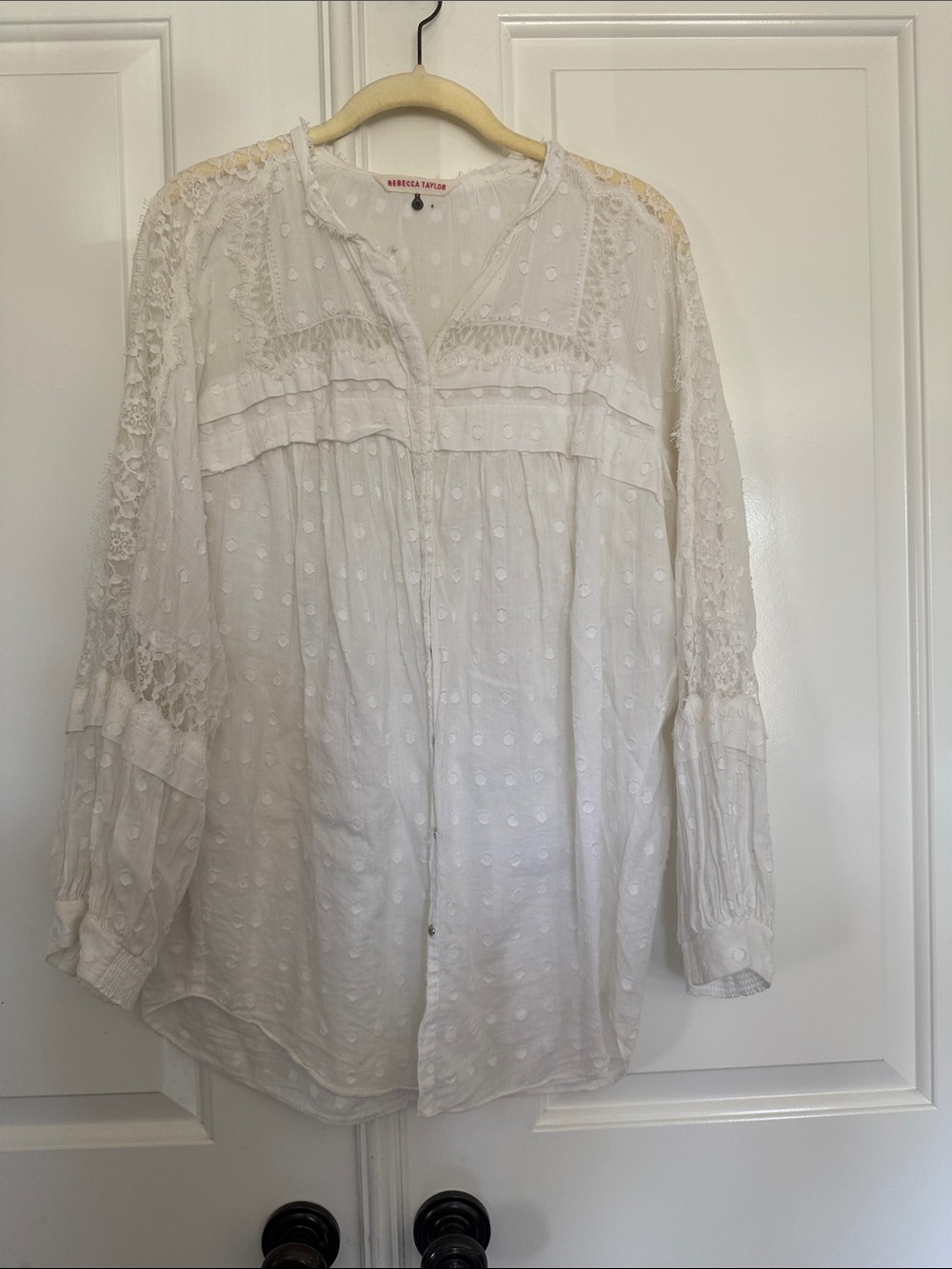 Rebecca Taylor White Swiss Dot Lace Button-Down Blouse